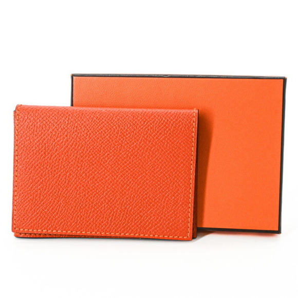 HERMES Creunezet Business Card Case Orange Epsom Leather #X